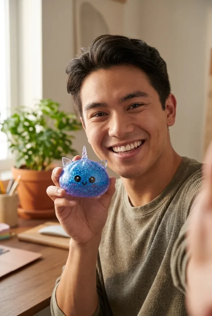 Dumpling Squishy Eenhoorn Glitter Blauw in het dagelijks leven
