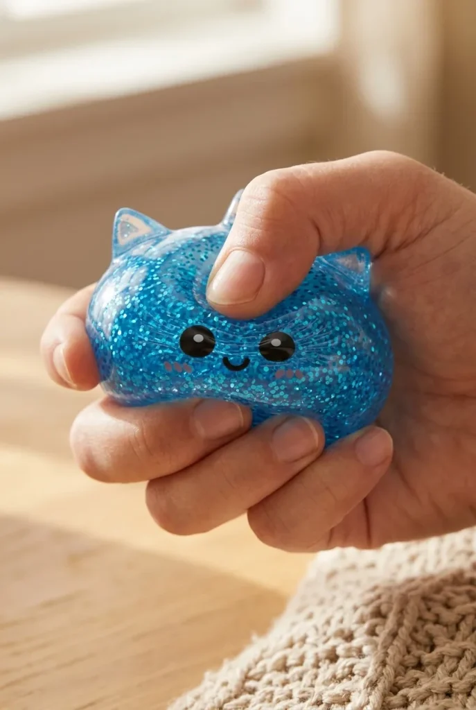 Dumpling Squishy Eenhoorn Glitter Blauw tijdens het knijpen