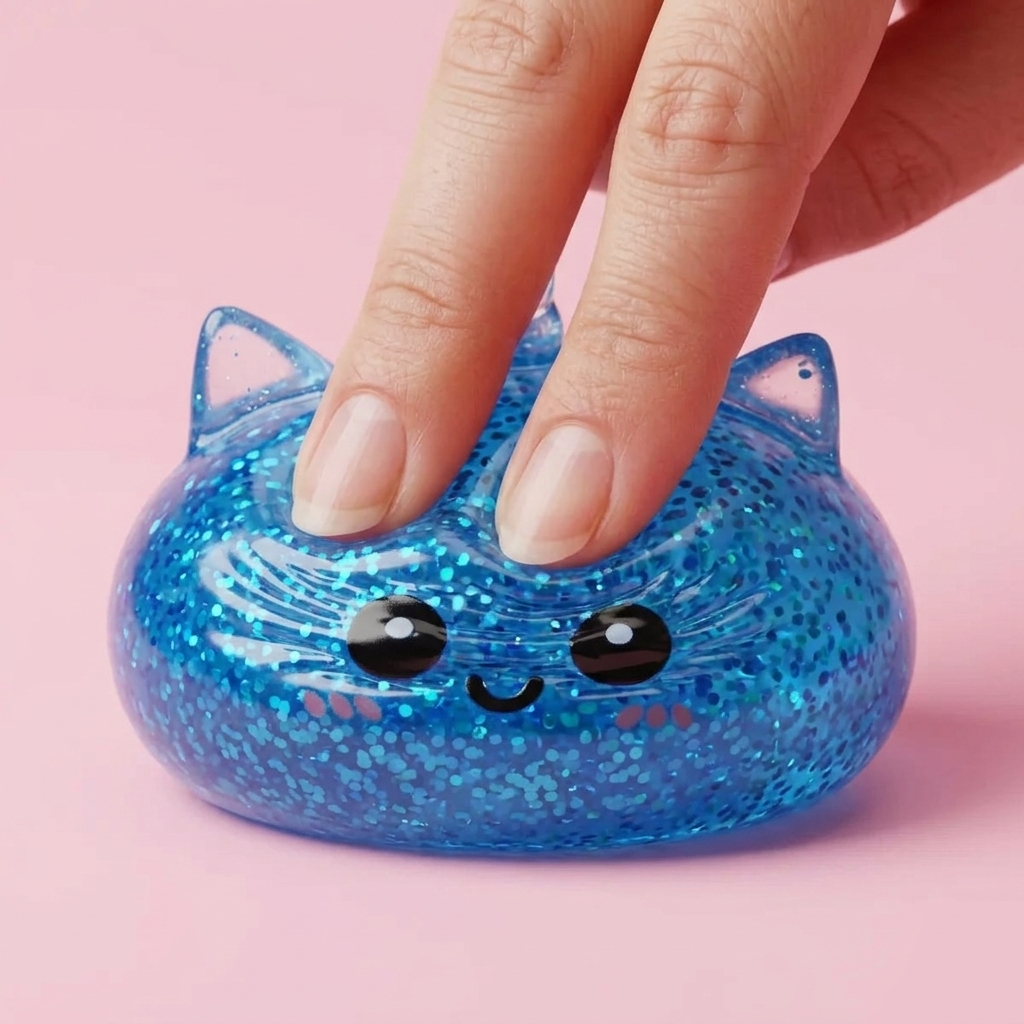 Dumpling Squishy Eenhoorn Glitter Blauw tijdens het knijpen, zacht materiaal