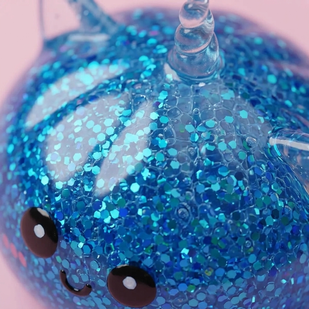 Dumpling Squishy Eenhoorn Glitter Blauw — macro-close-up van de textuur