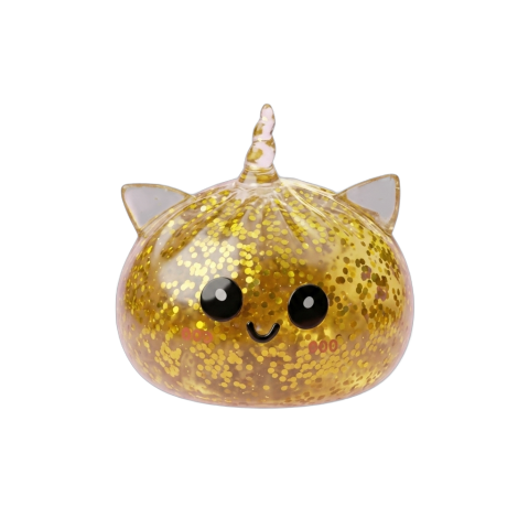 Glitter Dumpling Squishy Eenhoorn Goud tijdens het knijpen, zacht materiaal