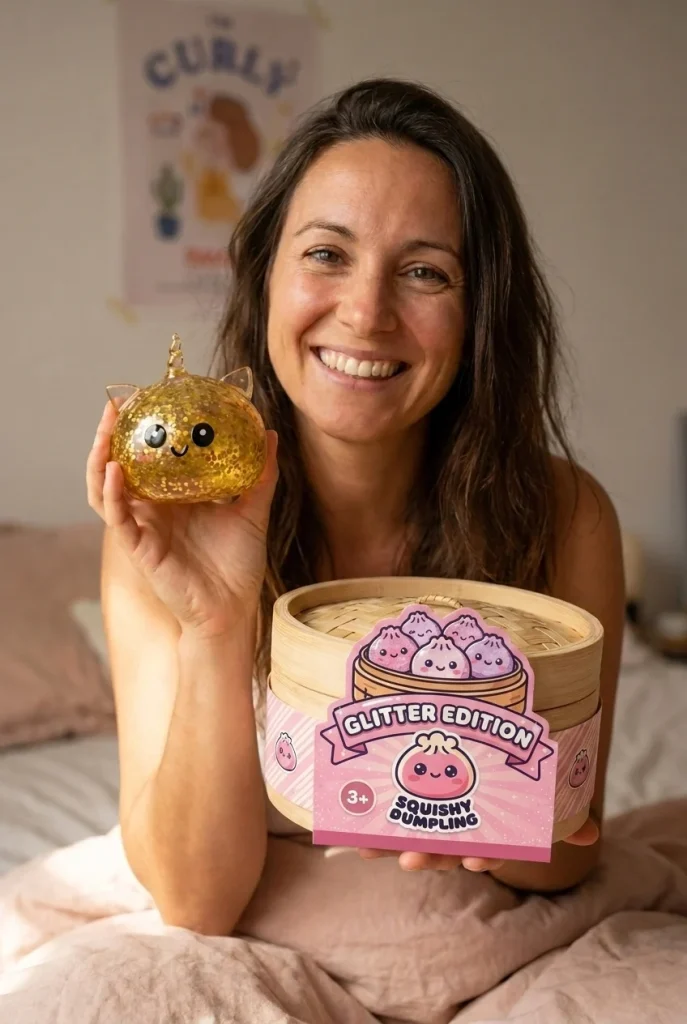 Glitter Dumpling Squishy Eenhoorn Goud met zijn doos