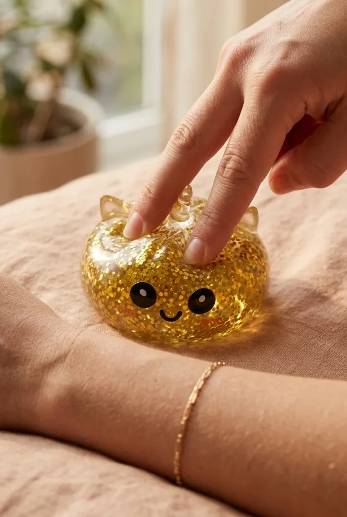 Glitter Dumpling Squishy Eenhoorn Goud tijdens het knijpen