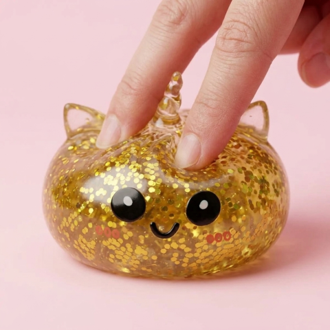 Glitter Dumpling Squishy Eenhoorn Goud tijdens het knijpen, zacht materiaal