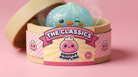 Dumpling Squishy Pinguïn IJzig Mintgroen in het bamboe stoommandje