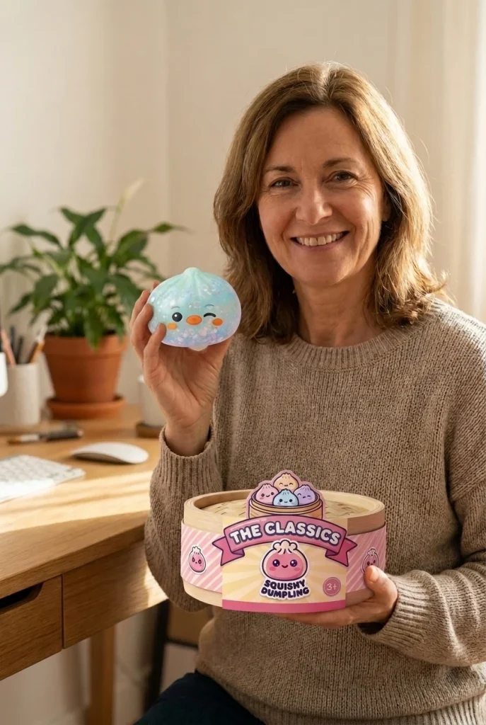 Dumpling Squishy Pinguïn IJzig Mintgroen met zijn doos