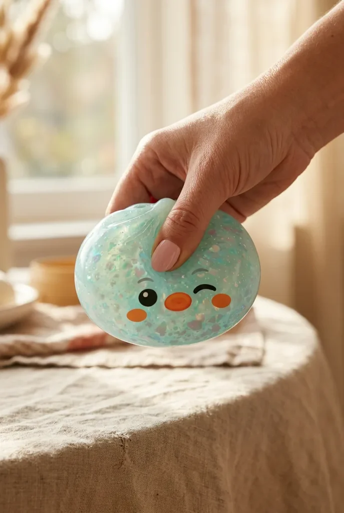 Dumpling Squishy Pinguïn IJzig Mintgroen tijdens het knijpen