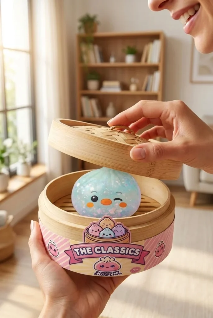 Dumpling Squishy Pinguïn IJzig Mintgroen tijdens het uitpakken