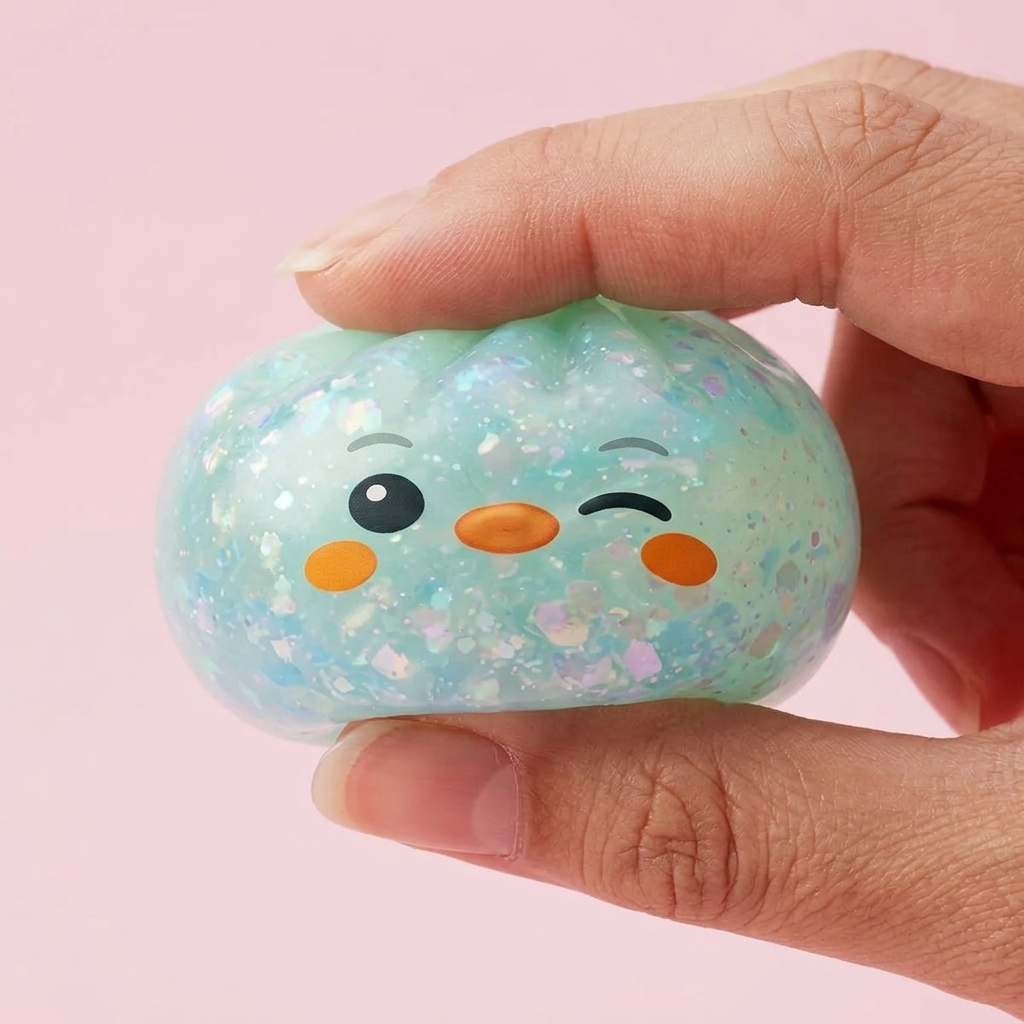 Dumpling Squishy Pinguïn IJzig Mintgroen — slow-rise effect, het schuim vert langzaam terug