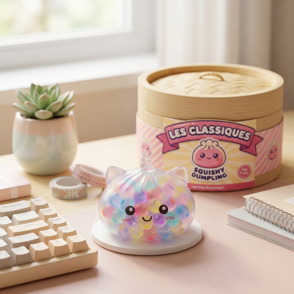 Squishy Dumpling Unicorn Bubble Pastel Multicolor in zijn kawaii omgeving