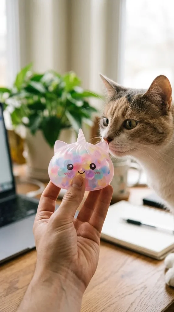 Squishy Dumpling Unicorn Bubble Pastel Multicolor met een knuffel