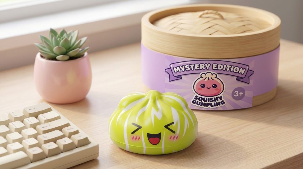Squishy Dumpling Mystery Happy Faces in zijn kawaii omgeving