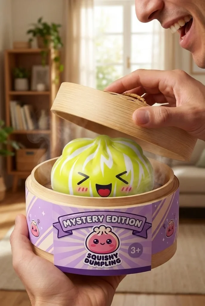 Squishy Dumpling Mystery Happy Faces tijdens het uitpakken