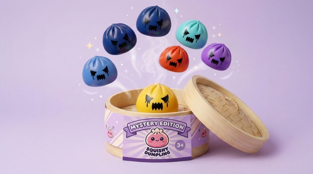 Squishy Dumpling Spook Mystery tijdens het knijpen, zacht materiaal