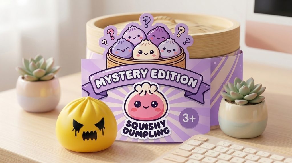 Squishy Dumpling Spook Mystery in zijn kawaii omgeving