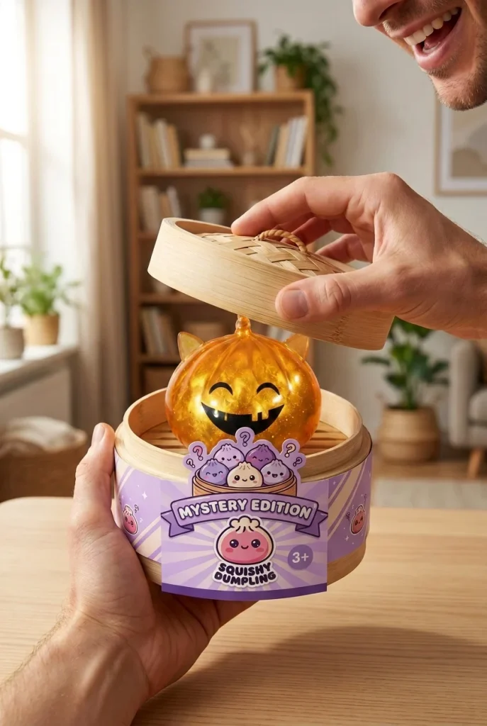 Squishy Dumpling Mystery Halloween Unicorn Gehoornd tijdens het uitpakken