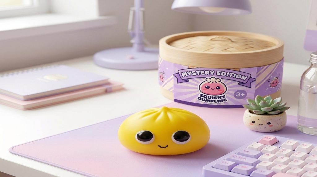 Dumpling Squishy Mystery Pop Grote Ogen in zijn kawaii omgeving