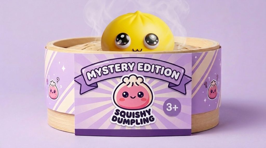 Dumpling Squishy Mystery Pop Grote Ogen in het bamboe stoommandje