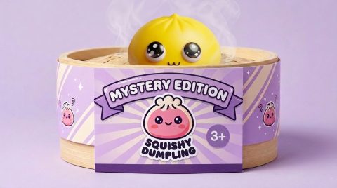 Dumpling Squishy Mystery Pop Grote Ogen in het bamboe stoommandje