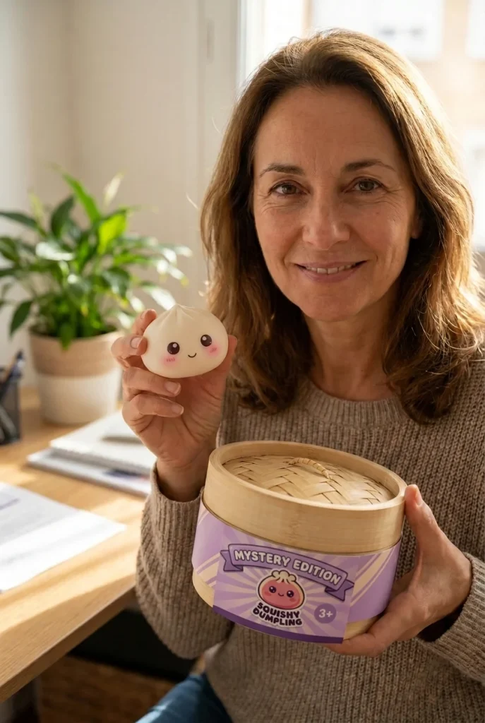 Dumpling Squishy Mystery Pop Grote Ogen met zijn doos