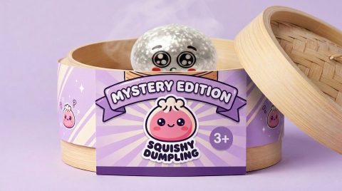 Squishy Dumpling Mystery Puppy Eyed Glitterhuid in het bamboe stoommandje
