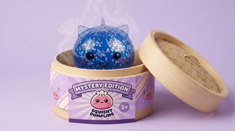 Squishy Dumpling Eenhoorn Mystery Glitter in het bamboe stoommandje