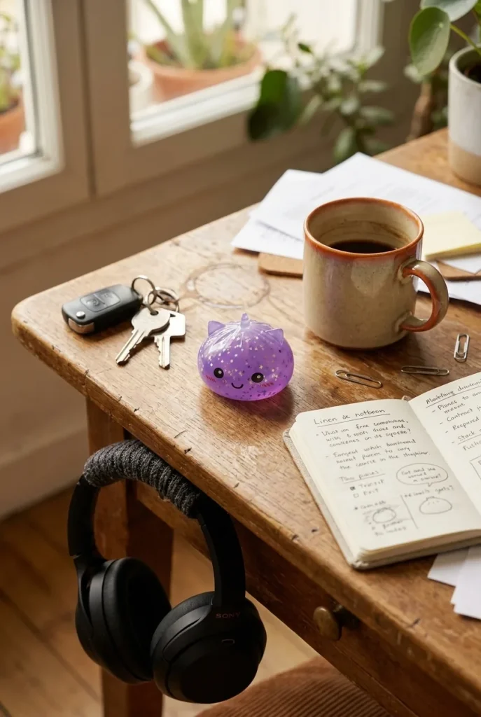 Squishy Dumpling Eenhoorn Mystery Glitter op het bureau