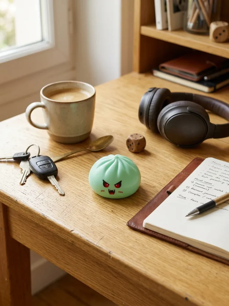 Squishy Dumpling Vampire Mystery Bloedrood op het bureau