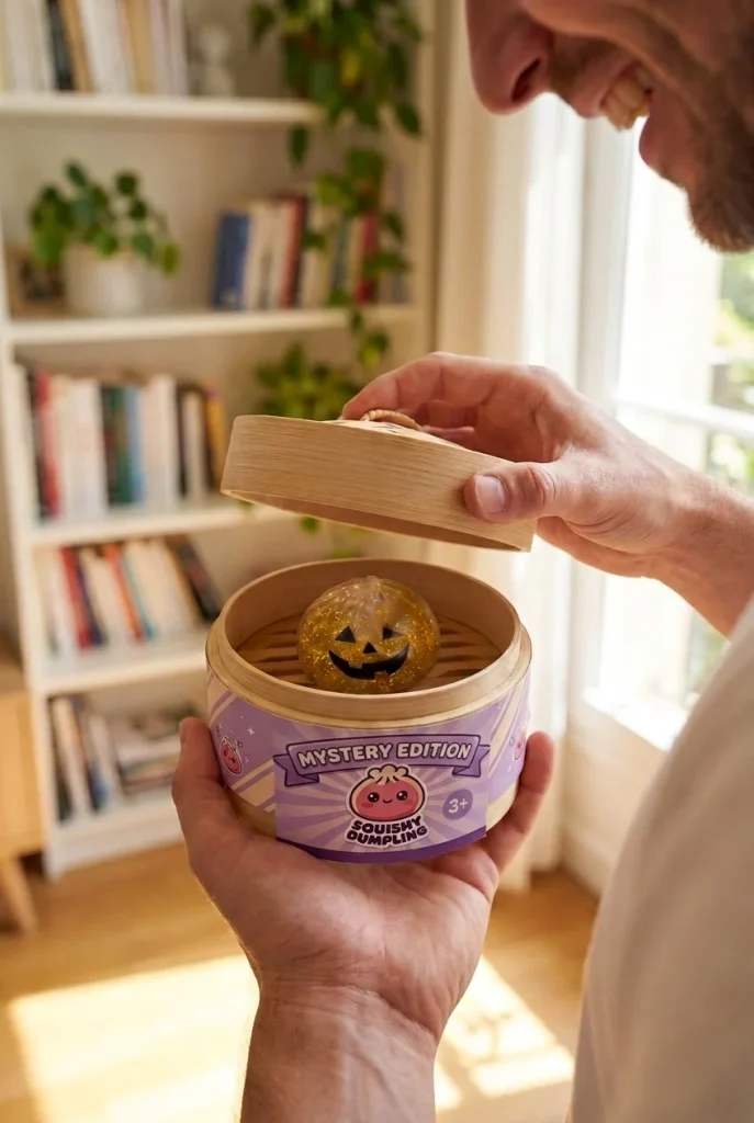 Squishy Dumpling Vampire Mystery Bloedrood tijdens het uitpakken