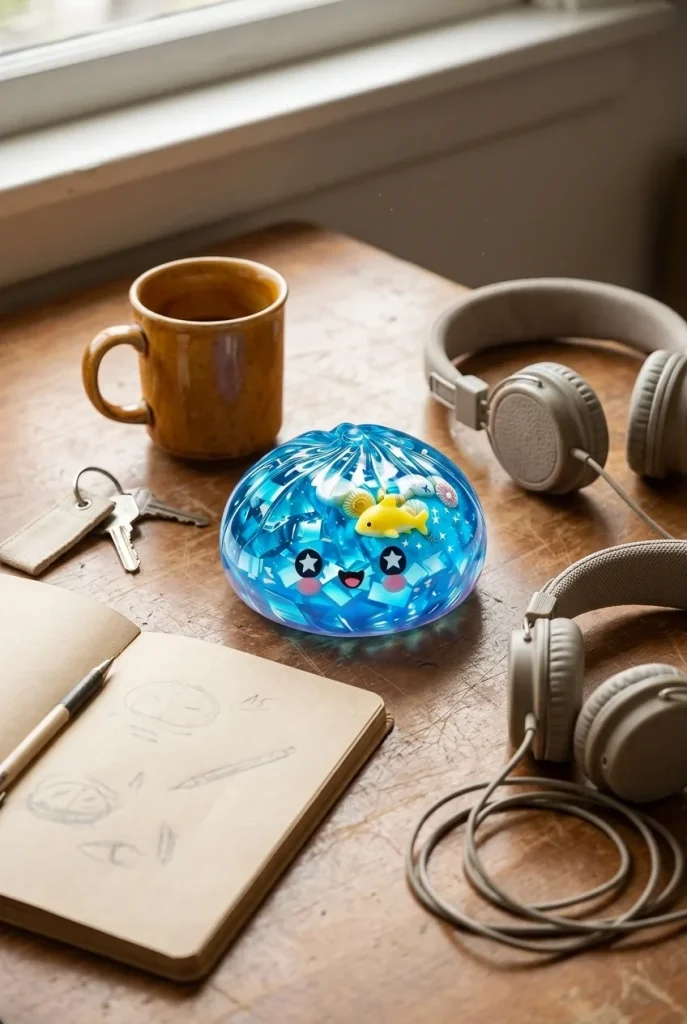 Squishy Dumpling Glitter Ocean Koraalrif op het bureau