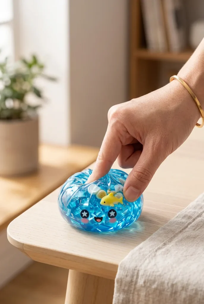 Squishy Dumpling Glitter Ocean Koraalrif tijdens het knijpen