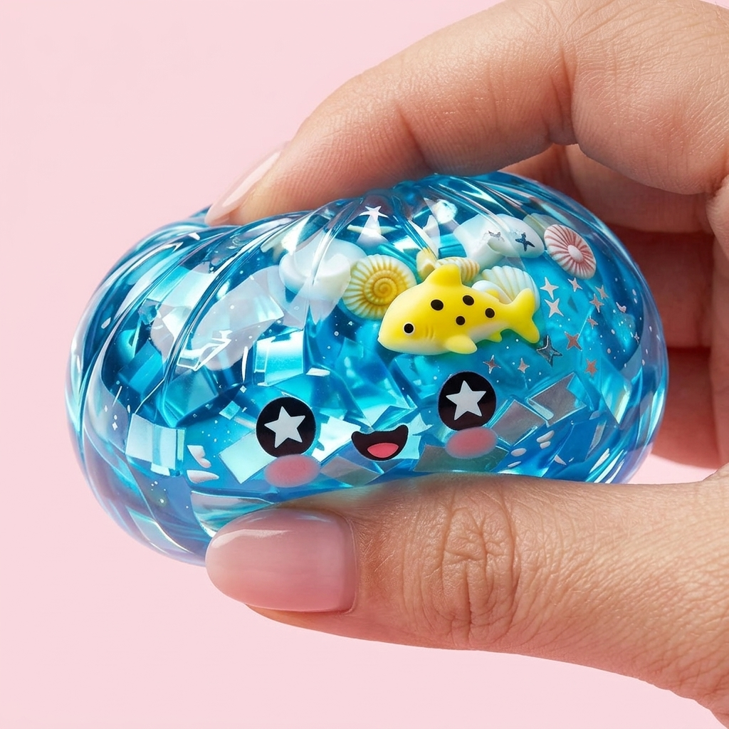 Squishy Dumpling Glitter Ocean Koraalrif — slow-rise effect, het schuim vert langzaam terug