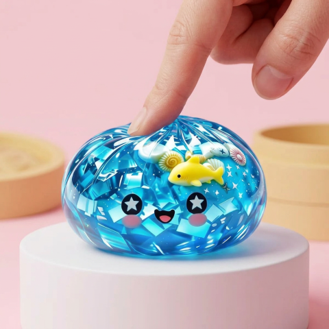 Squishy Dumpling Glitter Ocean Koraalrif tijdens het knijpen, zacht materiaal