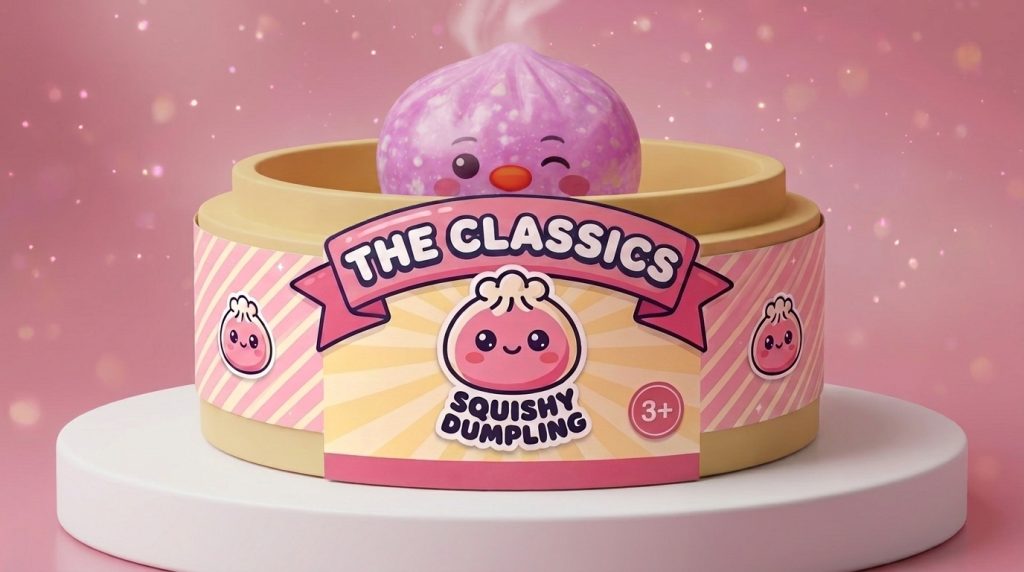 Penguin Dumpling Squishy Candy Roze in het bamboe stoommandje