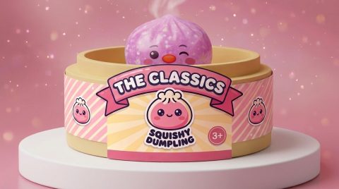 Penguin Dumpling Squishy Candy Roze in het bamboe stoommandje