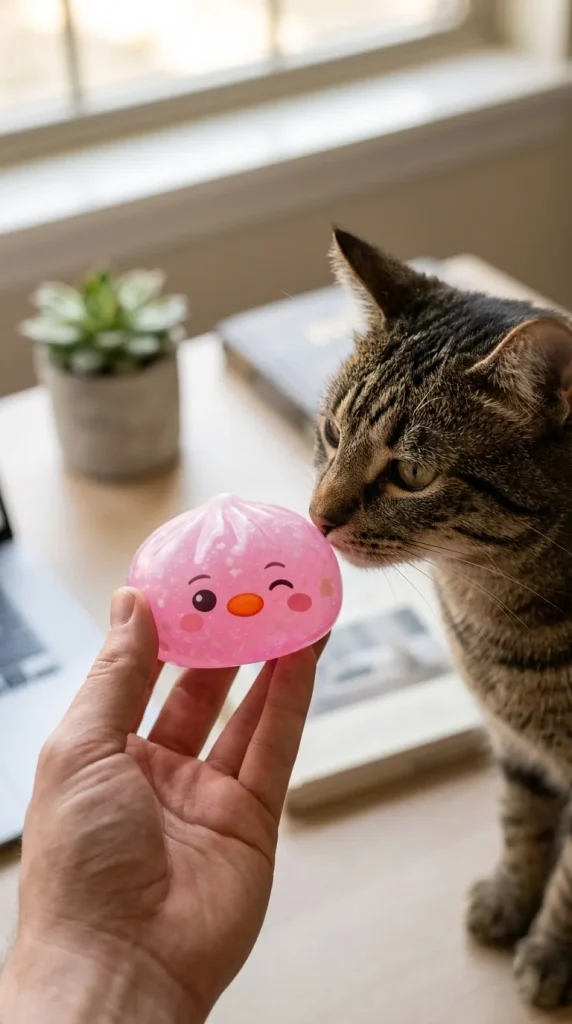 Penguin Dumpling Squishy Candy Roze met een knuffel