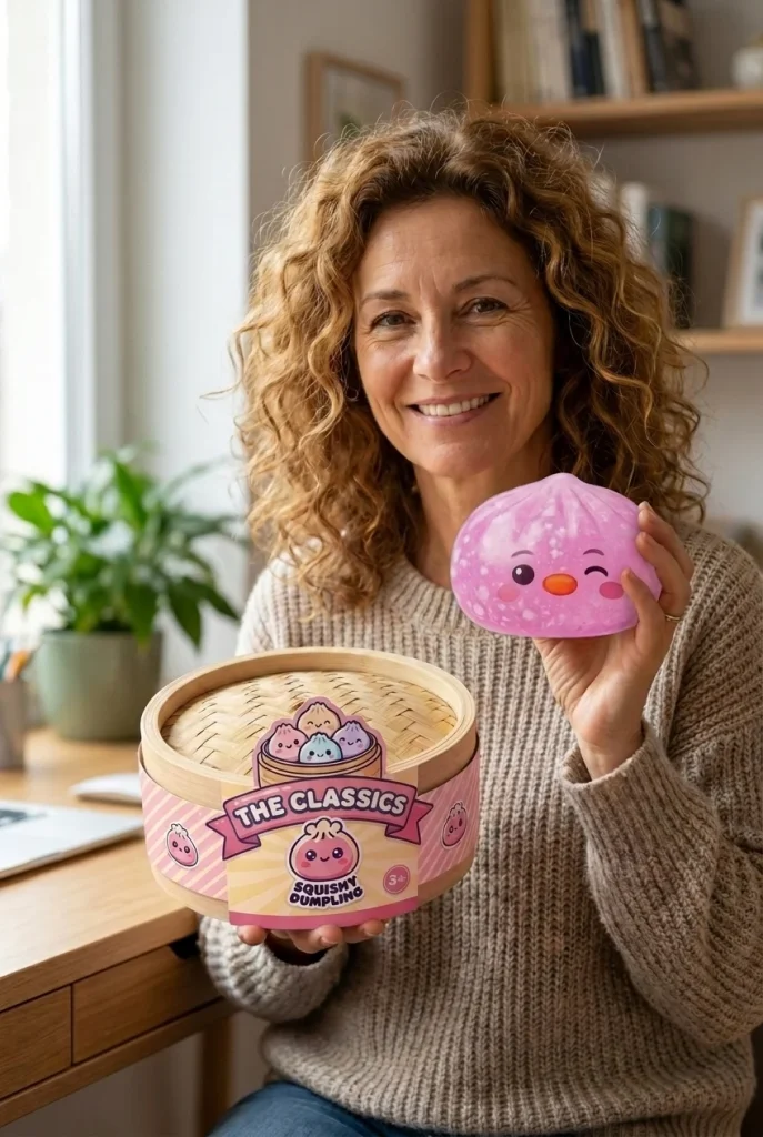 Penguin Dumpling Squishy Candy Roze met zijn doos