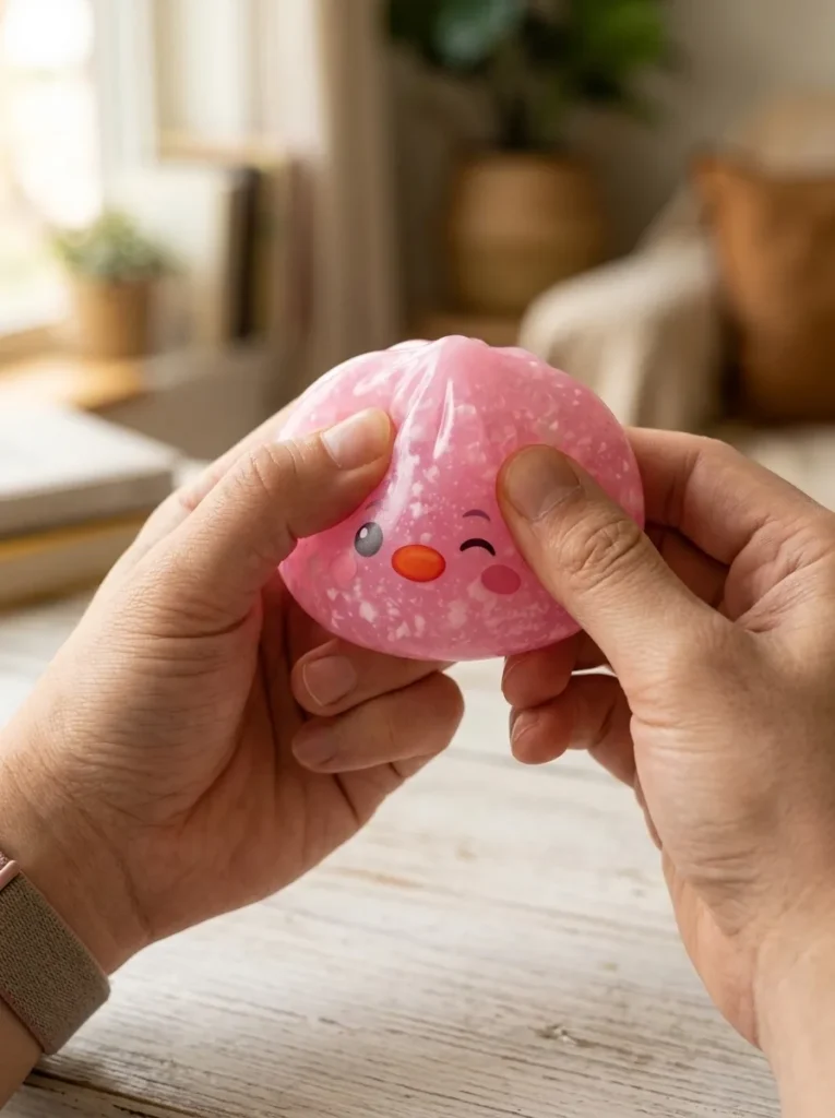 Penguin Dumpling Squishy Candy Roze tijdens het knijpen