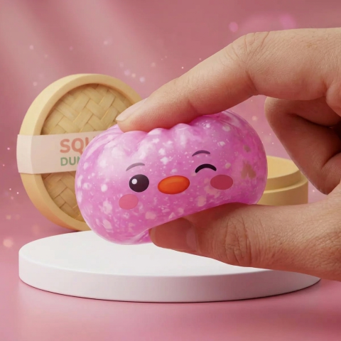 Penguin Dumpling Squishy Candy Roze — slow-rise effect, het schuim vert langzaam terug