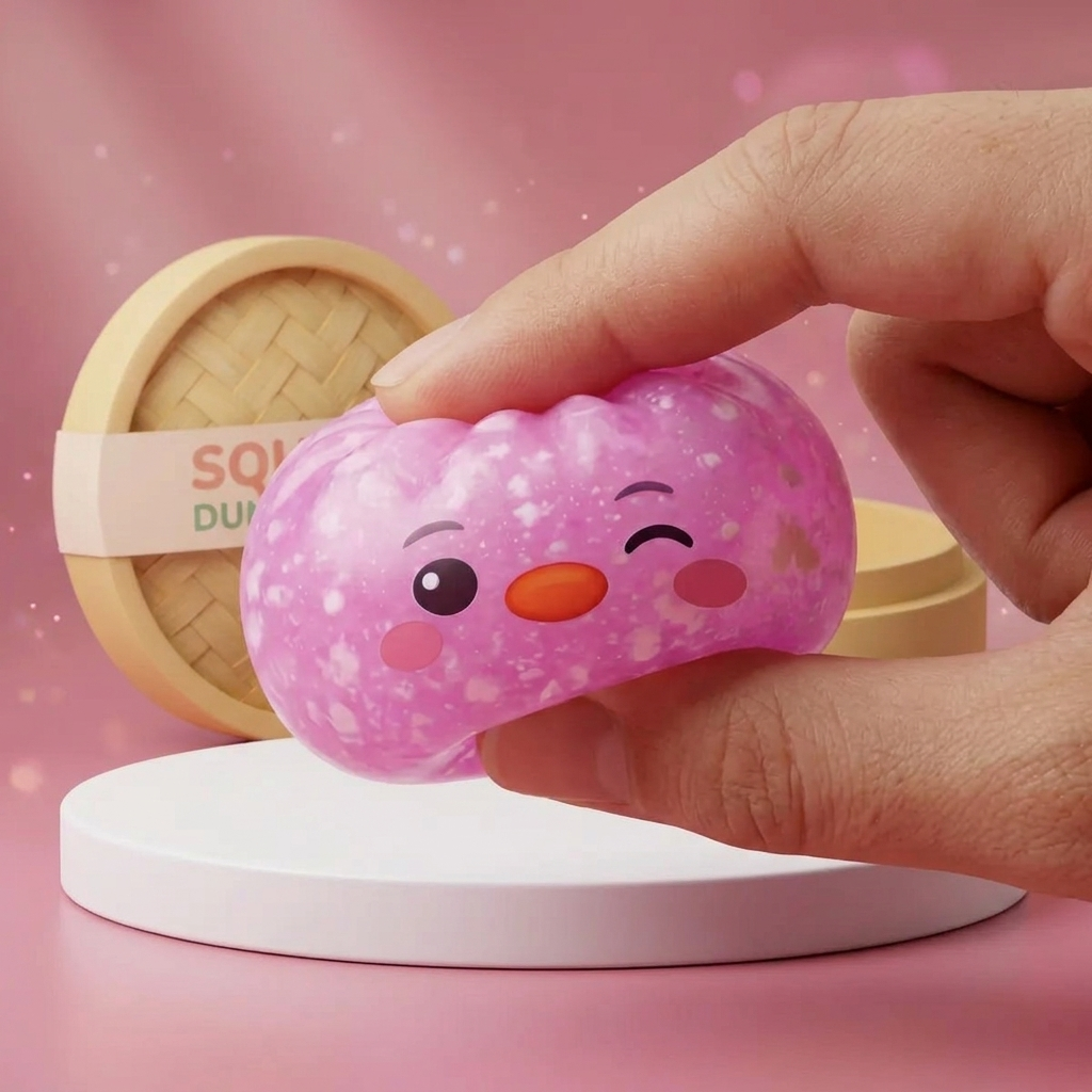 Penguin Dumpling Squishy Candy Roze — slow-rise effect, het schuim vert langzaam terug
