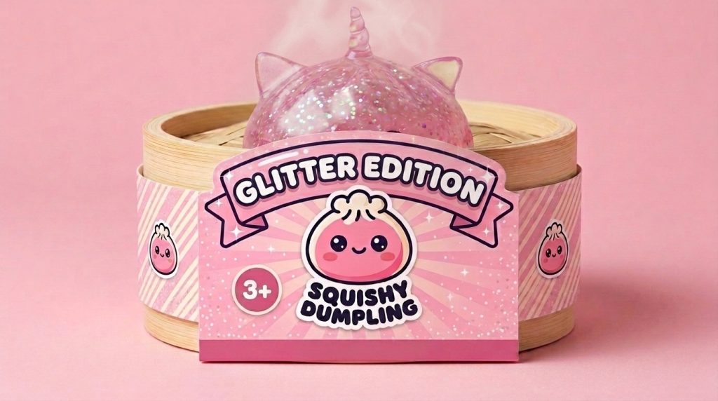 Glitter Dumpling Squishy Eenhoorn Roze in het bamboe stoommandje