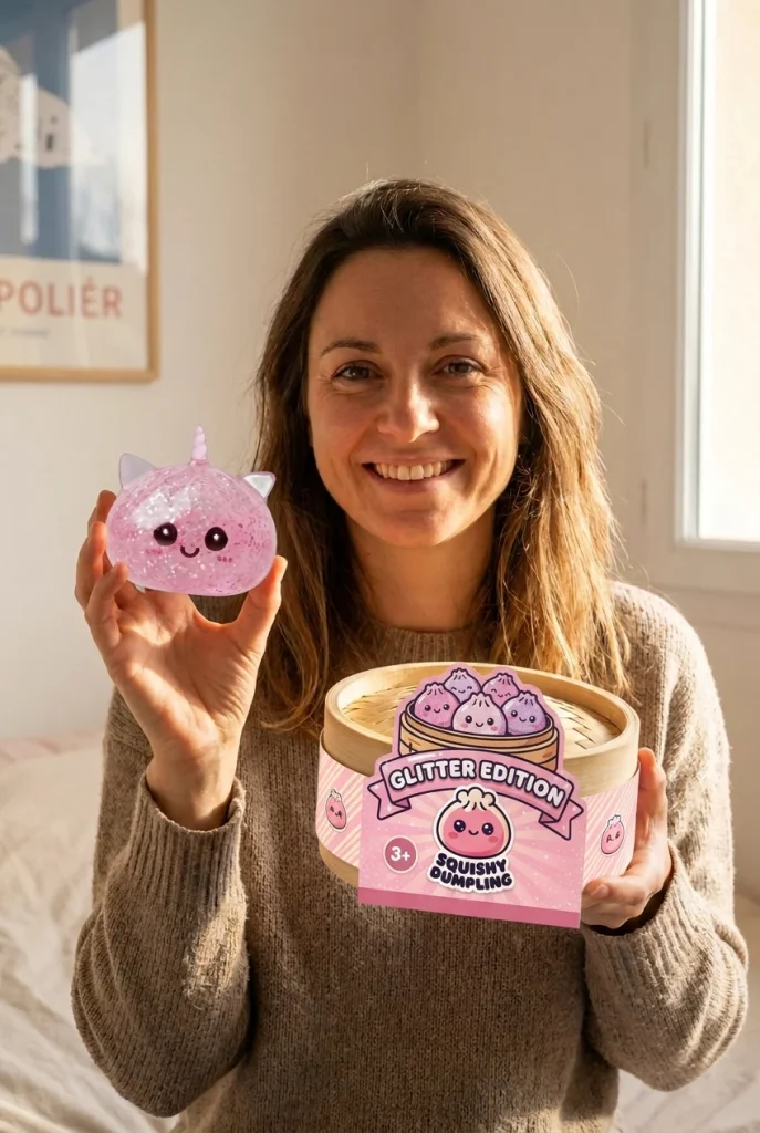 Glitter Dumpling Squishy Eenhoorn Roze met zijn doos