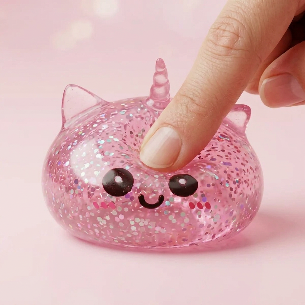 Glitter Dumpling Squishy Eenhoorn Roze — slow-rise effect, het schuim vert langzaam terug