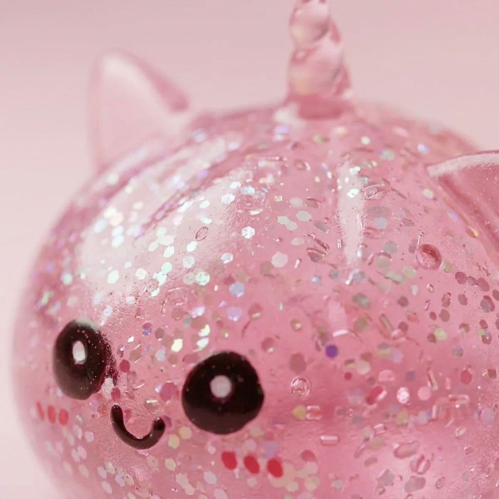 Glitter Dumpling Squishy Eenhoorn Roze — macro-close-up van de textuur