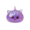Dumpling Squishy Eenhoorn Glitter Paars tijdens het knijpen, zacht materiaal
