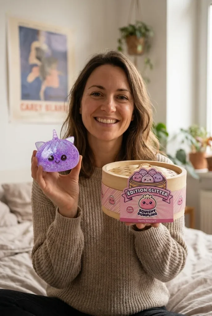 Dumpling Squishy Eenhoorn Glitter Paars met zijn doos