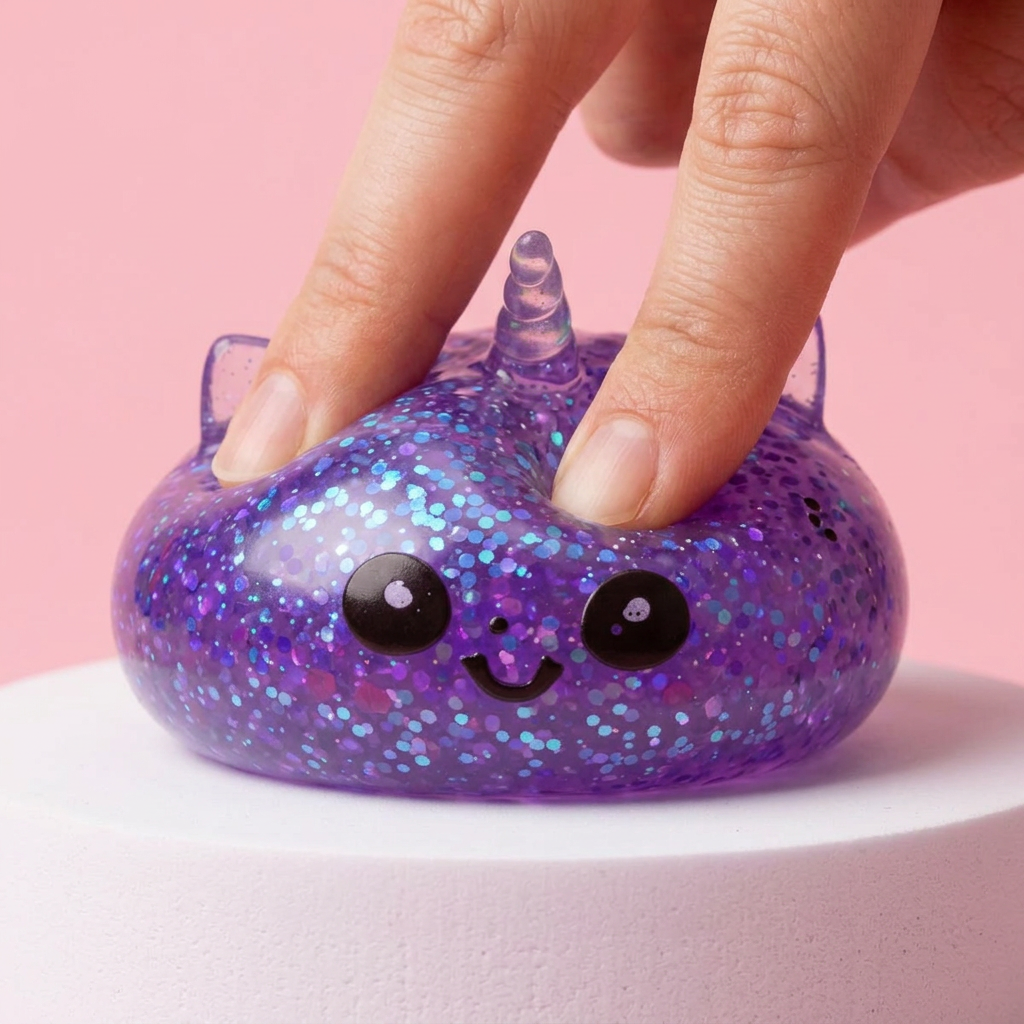 Dumpling Squishy Eenhoorn Glitter Paars — slow-rise effect, het schuim vert langzaam terug