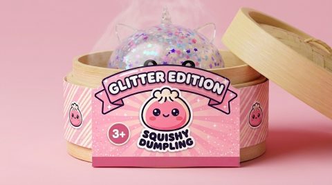 Dumpling Squishy Unicorn Sparkle Wit in het bamboe stoommandje