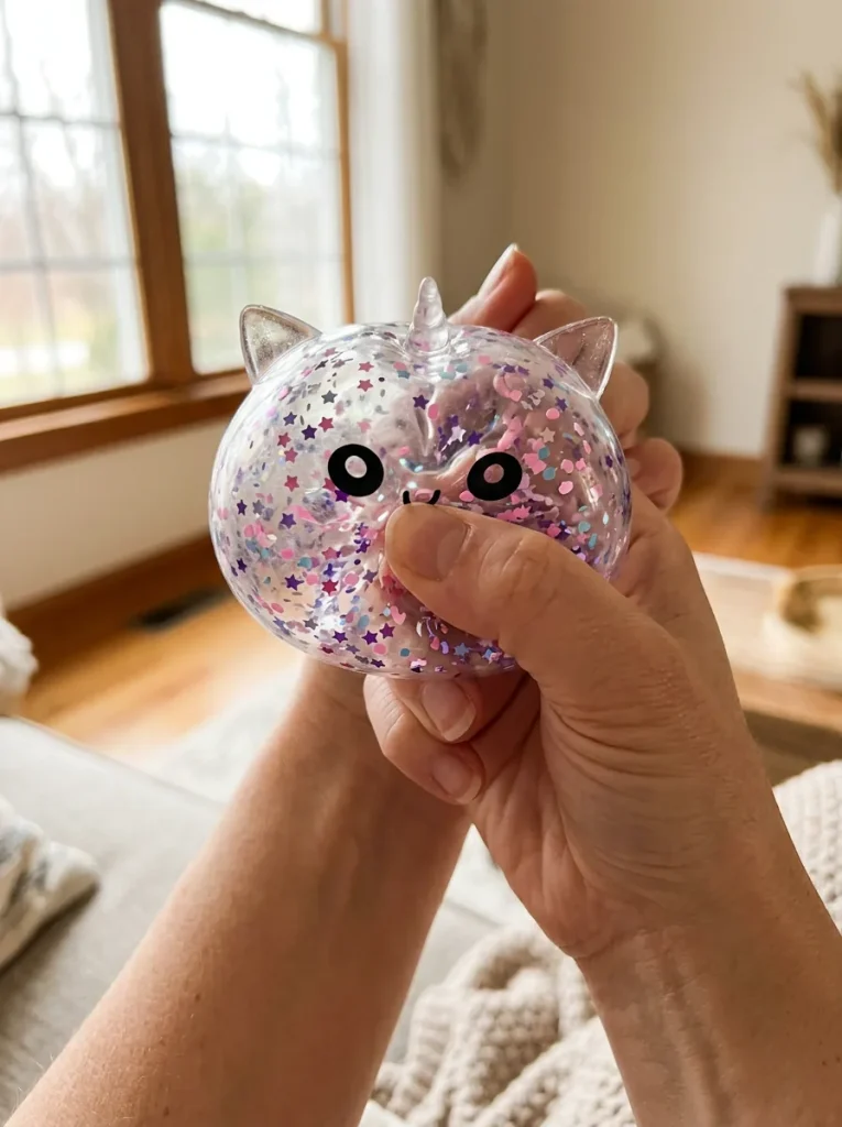 Dumpling Squishy Unicorn Sparkle Wit tijdens het knijpen