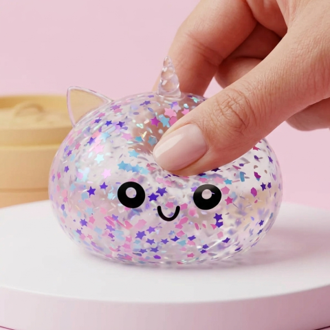 Dumpling Squishy Unicorn Sparkle Wit — slow-rise effect, het schuim vert langzaam terug